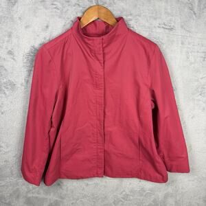 Eileen Fisher Womens Zip Up Jacket Pink Windbreaker Lightweight Classic Preppy L
